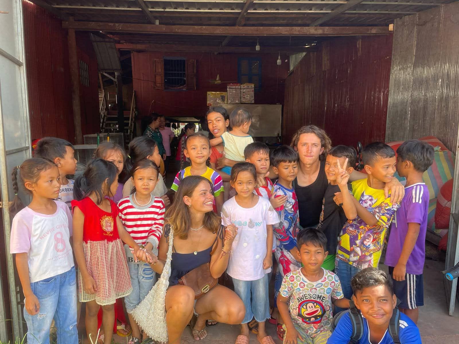 European volunteers spending time with students