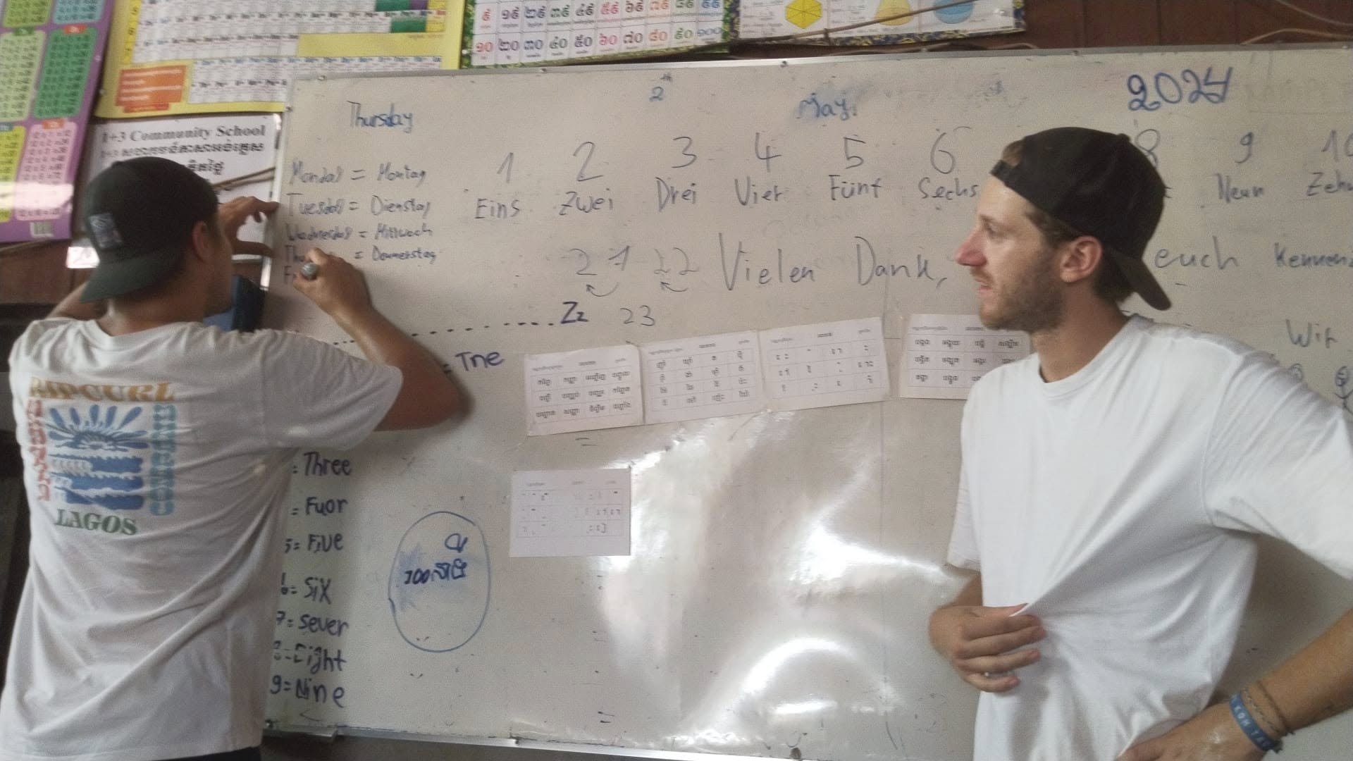 Volunteer helping with an English lesson